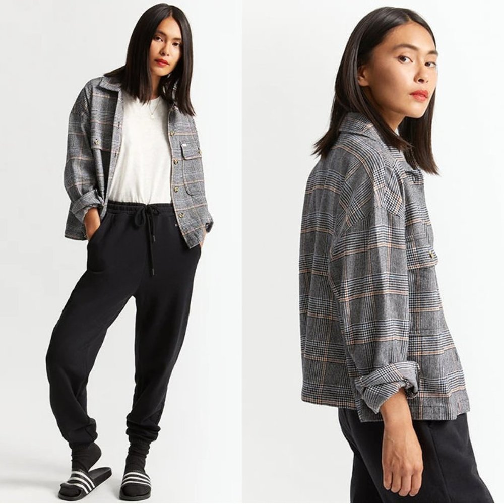 Plaid Flannel Shirt Shacket Cropped Jacket in Organic Cotton - XL